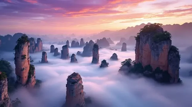 张家界云海:悬浮山的仙境 - 天龙影院 张家界云海:悬浮山的仙境